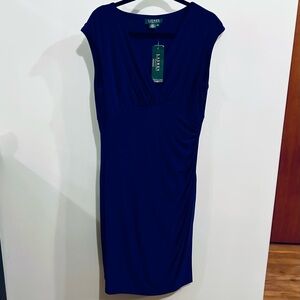 Lauren Ralph Lauren Womens Cannes Blue Flutter Sleeve Wrap Dress Size 14 New WT